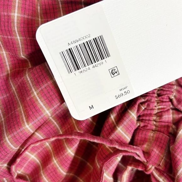 Levi's Red Gingham Puff Sleeve Cropped Blouse Size Medium Plaid Earth Red - Picture 3 of 5